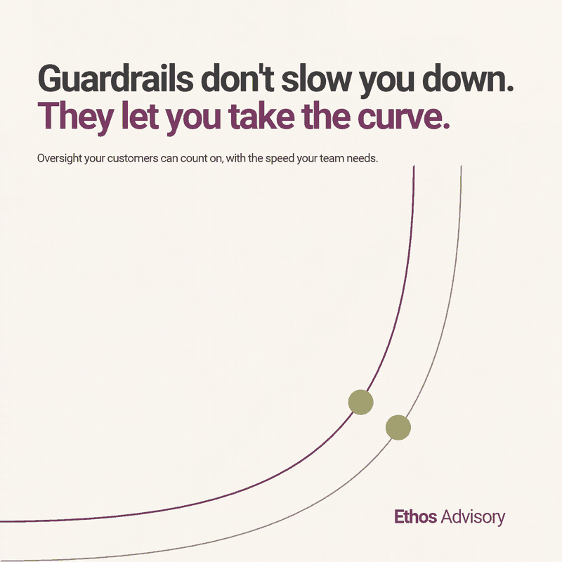 Guardrails don't slow you down. They let you take the curve. Illustration of two lines curving together.